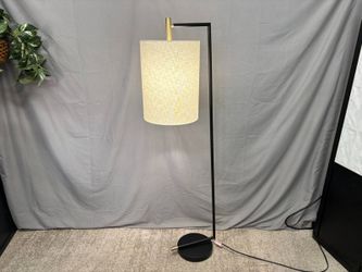 Modern Black Floor Lamp w/ White Fabric Hanging Shade