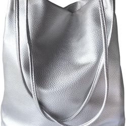 Silver Purse for Women Bucket Tote Bag Large Shoulder Handbags for Ladies Soft Leather Hobo Bags