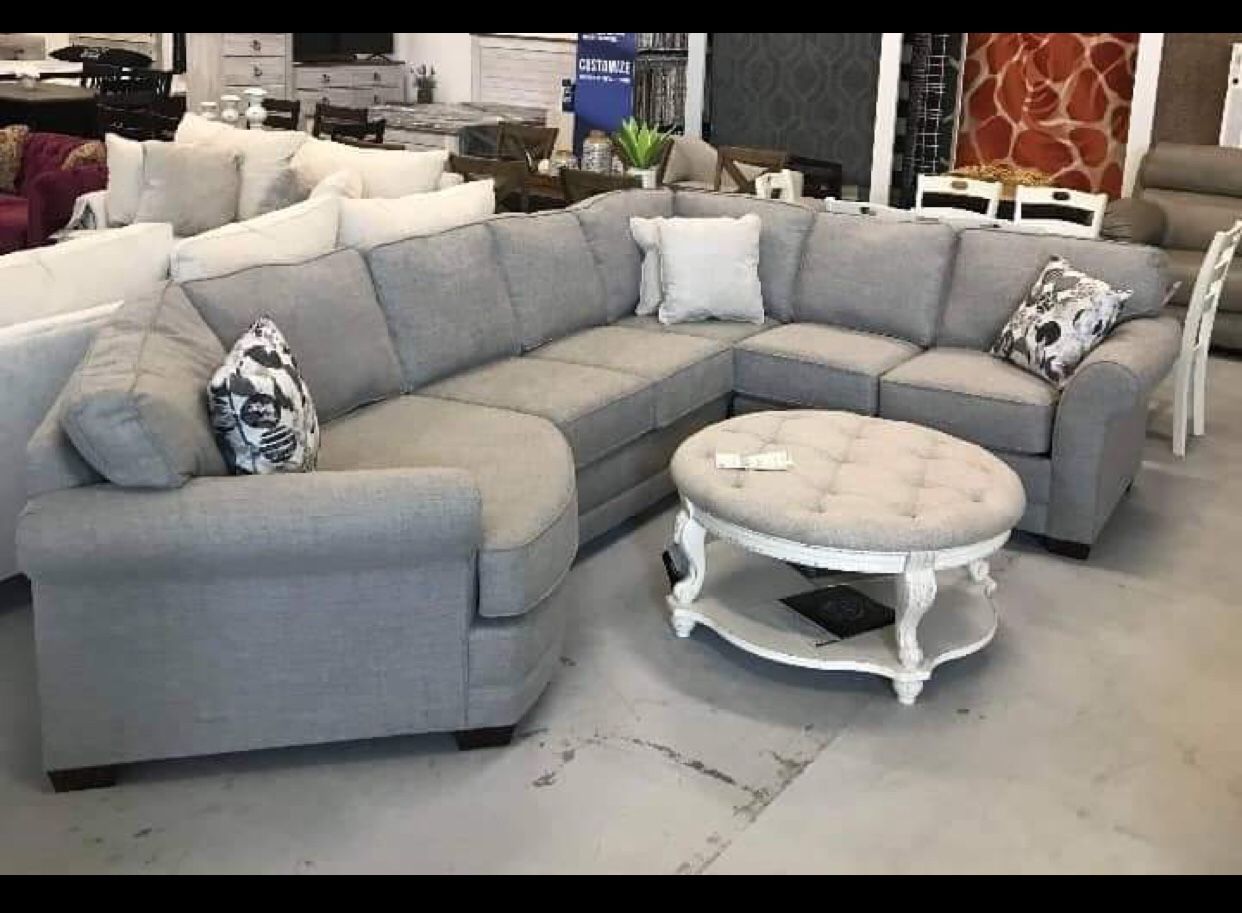 4 Piece Huge Cozy Brantley Custom Gray Couch Sectional With Cuddler👌 New Brand 🎈 Living Room Set🤩 On Display🏠