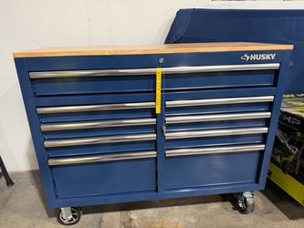 Tool Storage 46 in. W x 18 in. D 9-Drawer Gloss Blue Mobile Workbench Cabinet