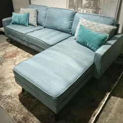 Blue Chelsea Mid Century Modern 2pc 90” Sectional Sofa with Right Chaise by Noble House