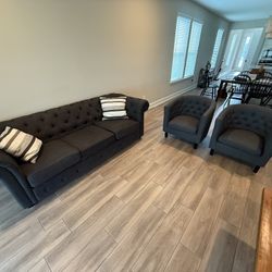 Couch & 2 Armchairs (2 Pillows Included)