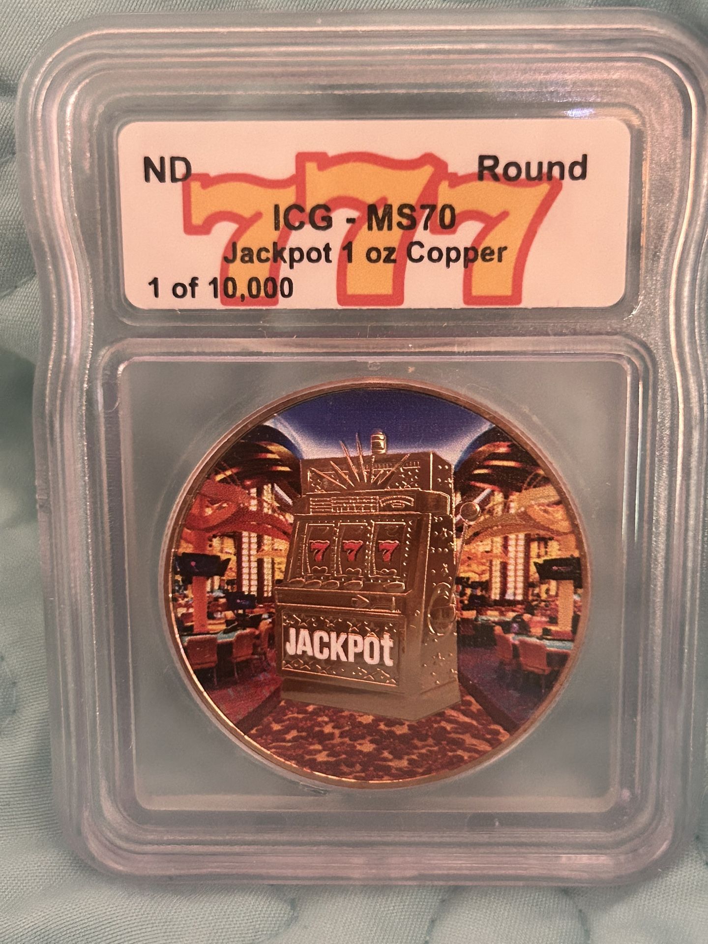 1 oz Coin -LAS VEGAS "777" Slot Machine TOKEN MS 70 ICG 1 Oz. Fine Copper Round