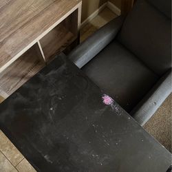Black desk, recliner, cube storage, twin mattress with box spring