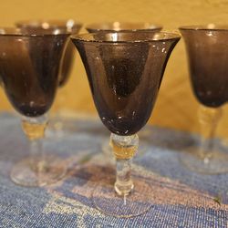 Artland Iris Plum Set of 5 Water Goblet Controlled Bubbles Clear Stem Heavy