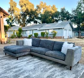 Scandinavian Designs Blue-Gray Chenille Sectional | Down Feather Cushions | FREE Delivery