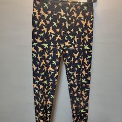 Lularoe Bird Print Wildlife Black Background O/S Legging NEW