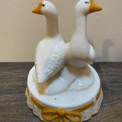Vintage Two Geese Goose Figurine Fruit Jar Lid