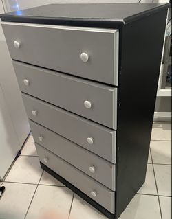 5 drawer 48” tall dresser black and gray