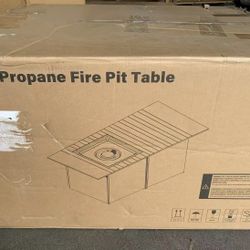 46" Patio Fire Pit Table, Outdoor Propane Fire Table with Storage Space, Wood-Like Tabletop, Waterproof Cover, Lid and Lava Rock, Metal Frame Rectangu