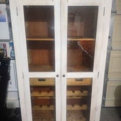 Solid Wood White Wash Bar Cabinet 70" Tall