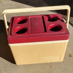 Thermos No. 7713 Sunpacker 11 Quart Cooler Lunch Box Burgundy White Yellow  Vintage 1970s