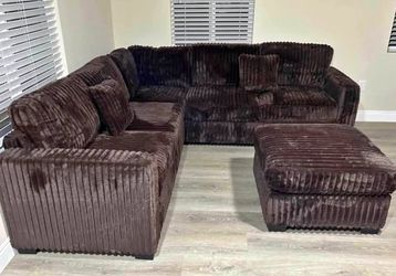 4- pieces chocolate color Corduroy sectional sofa set