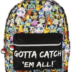 Pokemon Black Multi Character Print & Gotta Catch Em All Backpack UnisexKids