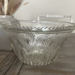Vintage Art Molded Pressed Glass Fruits Compote Serving Bowl