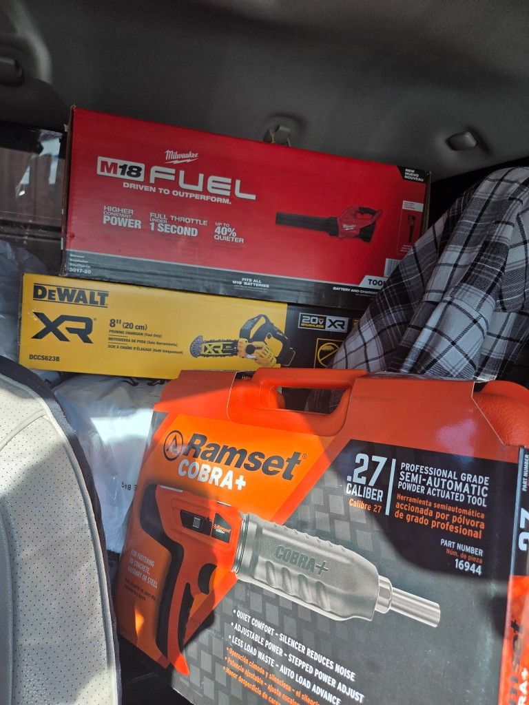 Dewalt Prune Saw, Milwaukee Blower, Cobra Ramset