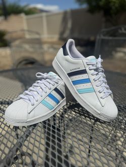 Men’s Size 9 White Leather Adidas Superstars “Blue Ombré”