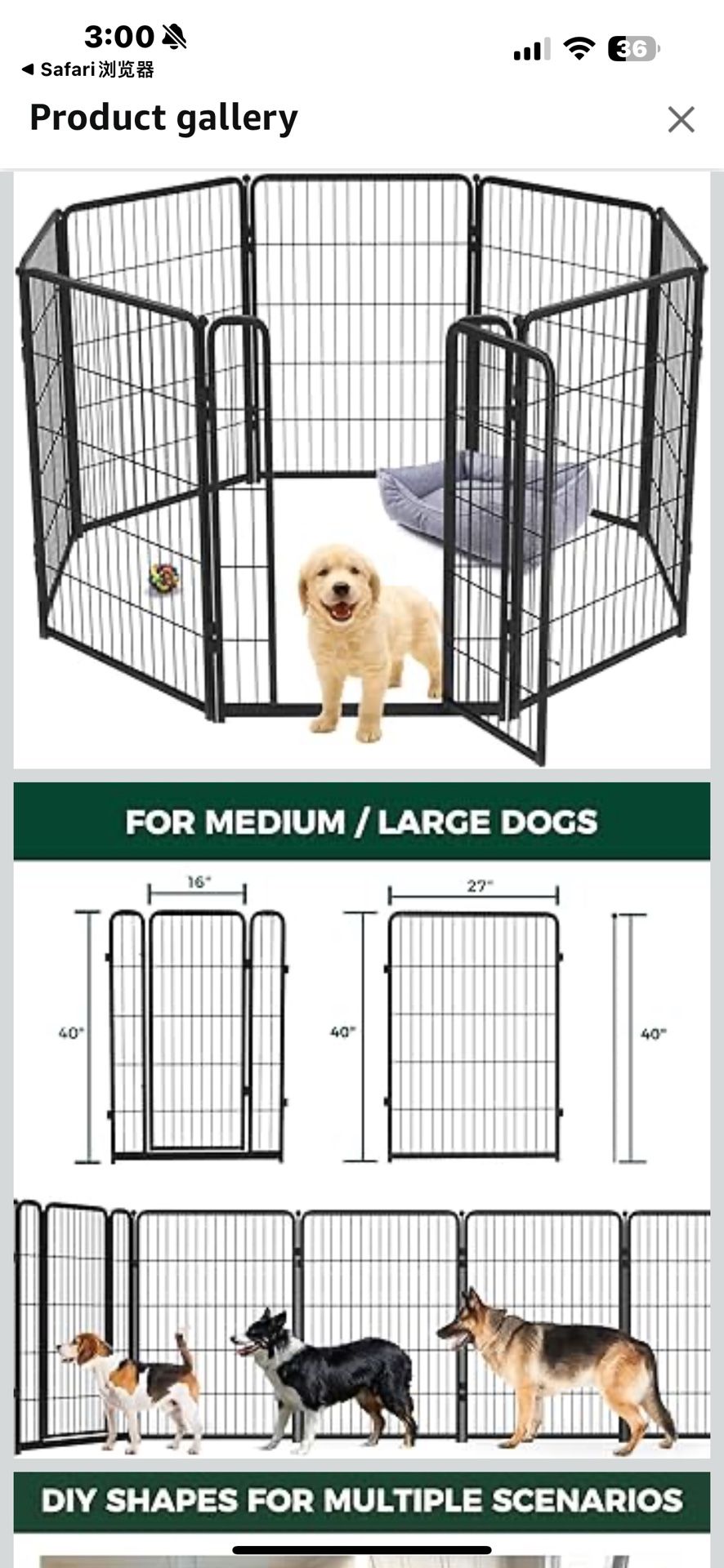 New in box FXW Homeplus Dog Playpen for Indoor Use - Stress-Free and Safe Play, Heavy Duty 40 Inch 8 Panels Dog Pen for Medium and Large Dogs, Black│P