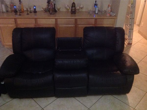 Black Leather Sofa Recliner With A Two Cup Holder For In Black Leather Sofa Recliner With A Two Cup Holder Phoenix Az
