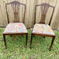 2 ANTIQUE CHAIR/ SOLID CARVED WOOD/ VERY STURDY / need cushion & varnish