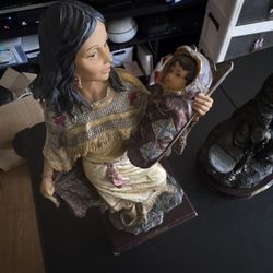 🔥 Large Brasco Native American Woman & Child Statue 20” Sculpture Wood Base
