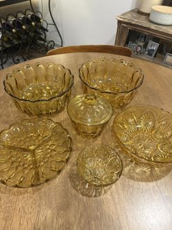 7 Piece Vintage Amber Glass Set