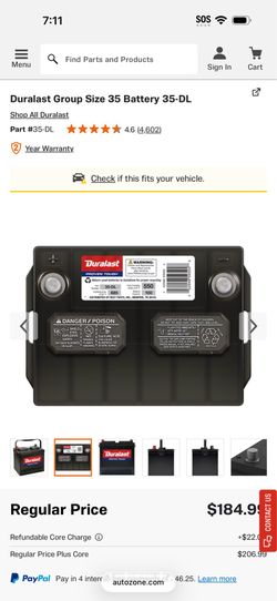 Duralast battery size 35 -DL