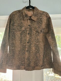 Free People Women's Size Large Brown Snake Print Trucker Jacket