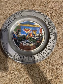 Spirit Of '76 Pewter Plate United States Of America. Plate has come unglued see pics