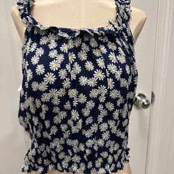 Navy With Daisies Halter Top By Pink Rose, NWT