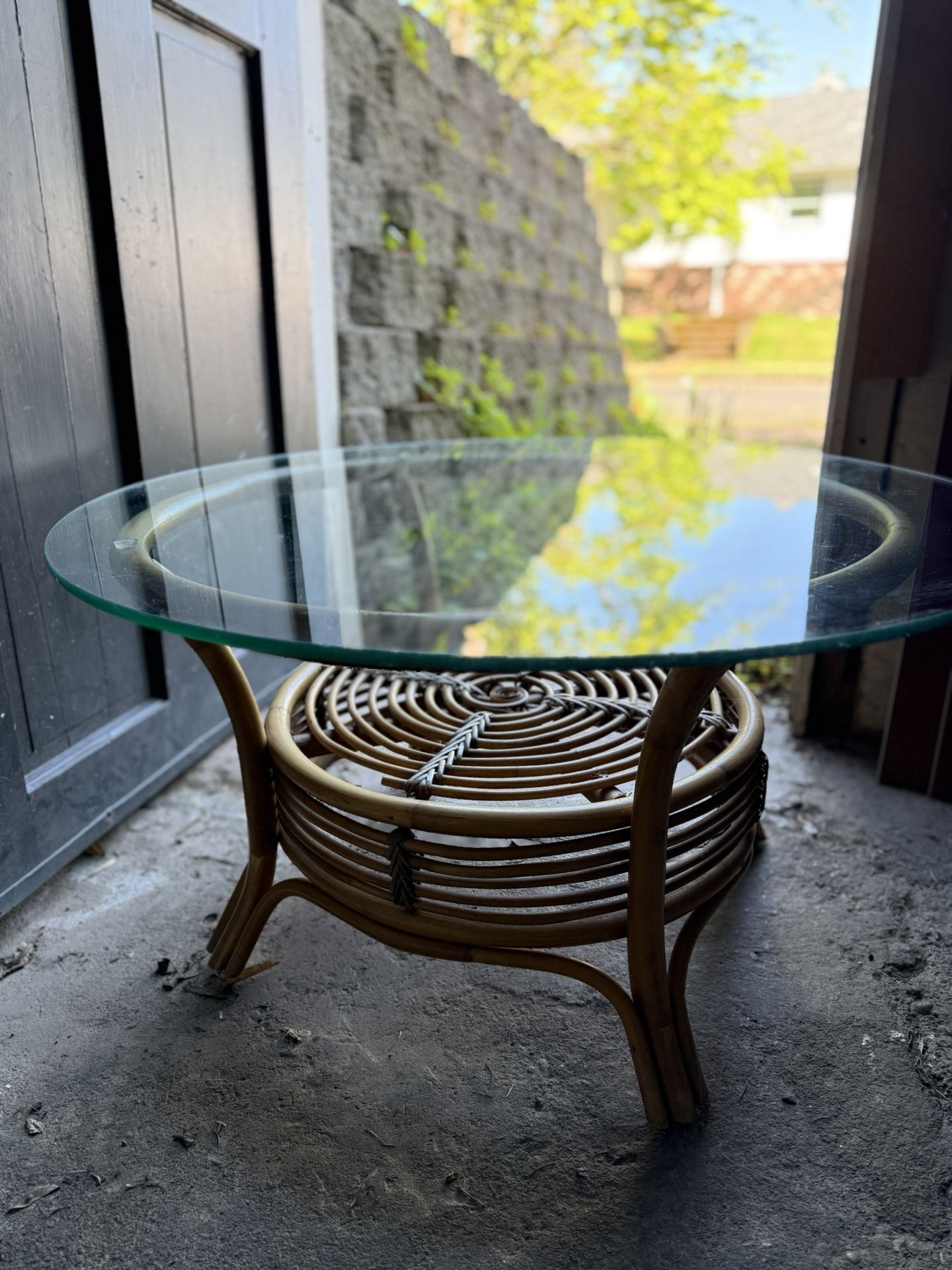 Large Rattan And Glass Patio/Coffee Table