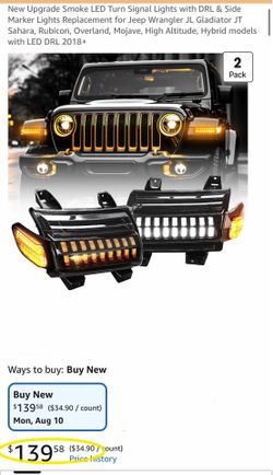 Smoke LED Turn Signal Lights with DRL & Side Marker Lights Replacement for Jeep Wrangler JL Gladiator JT Sahara, Rubicon, Overland, Mojave, High Altit