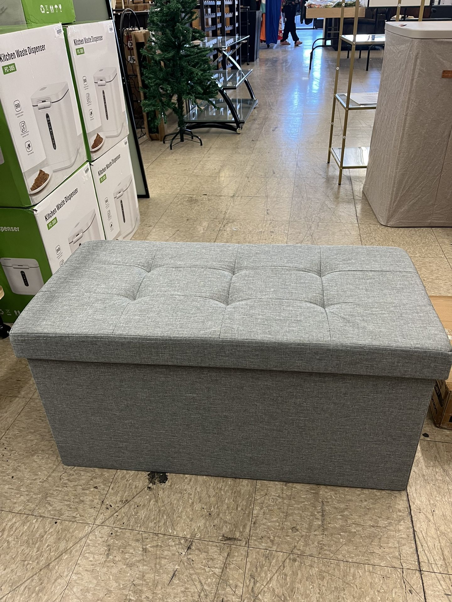 SONGMICS 30" Folding Storage Ottoman Bench - Light Gray