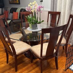 Glass Wood Dining Table 6 chairs
