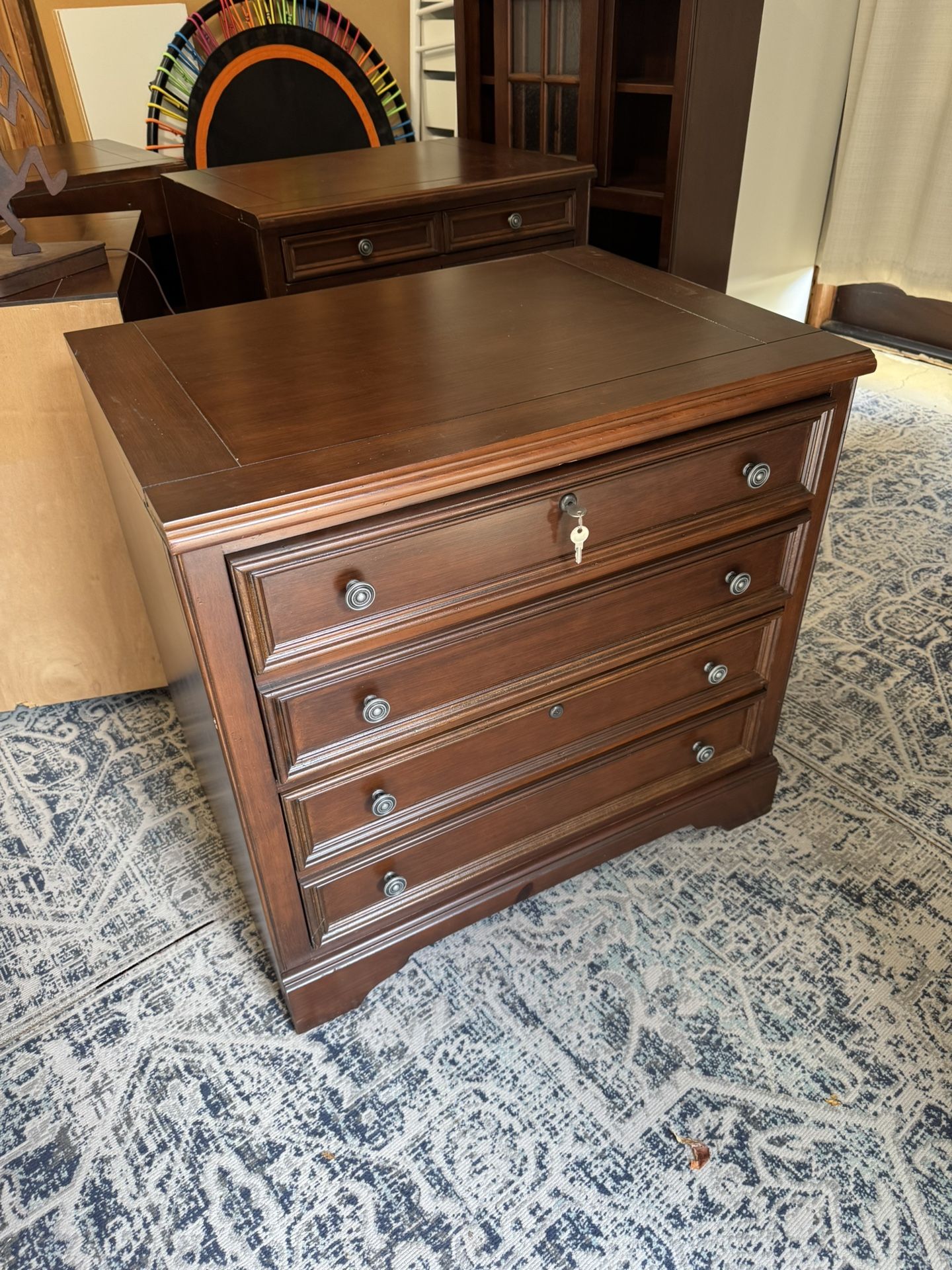Desk Filing Cabinet W 2 Horizontal File Storage, Locking Key, Quality Build.
