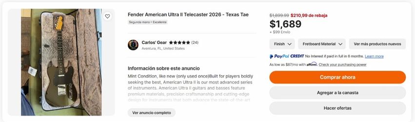 Fender American Ultra Telecaster Rosewood Fingerboard Electric Guitar - Texas Tea