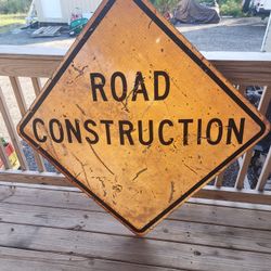 VINTAGE REFLECTIVE  “Road Construction” Highway METAL Street Sign 36” x 36"