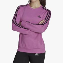  Adidas Essentials 3-Stripes Fleece Sweatshirt - Semi Pulse Lilac / Black Stripes Large