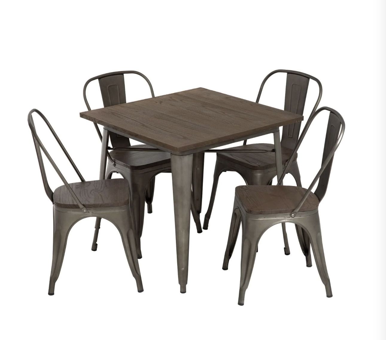 Metal Kitchen Table Set 5 Pcs Dining Table Chairs Home Restaurant Wood Top Table Metal Dining Chairs