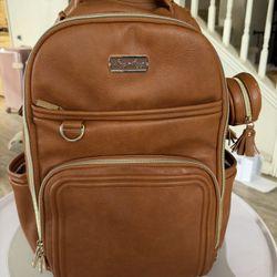 Itzy Ritzy Boss Plus Diaper Bag Backpack + Pacifier Pod – Cognac