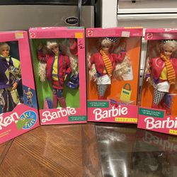 3 1990 United Colors Barbie Dolls & 1991 Ski Fun Ken Doll