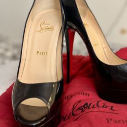120 mm Platform pumps - Patent calf leather - Black - Women