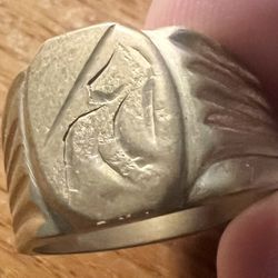Vintage Signet Ring Mens Heavy 13 GM Size 11.5 Solid Brass Mark 18K