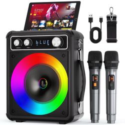 Karaoke Machine With 2 Wireless Microphones, Portable Bluetooth Speaker