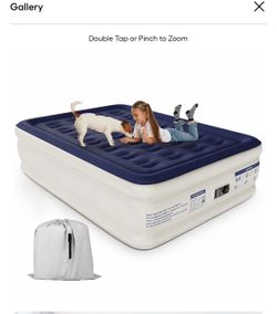 Queen Air Mattress with Built in Pump Soft Flocked Top Leakproof Waterproof Inflatable Bed for Home Camping Guests Folds with Storage Bag