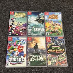 Lot of 6 nintendo switch games. Zelda TOTK & BOTW, Super Mario Bros Wonder, Animal Crossing