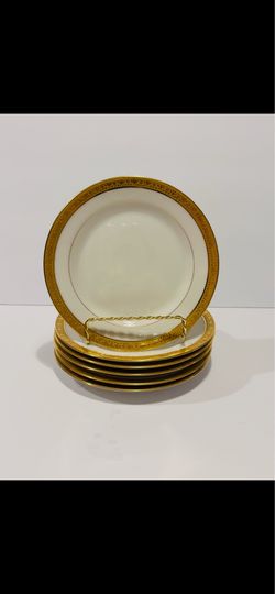 Antique Limoges Elite Work France Gilded Encrusted Rim 6 Salad Plates Set of 6 very rare. Beautiful and elegant luncheon plates made in France are in 