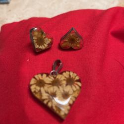 Silver Heart Pendant And Earrings 