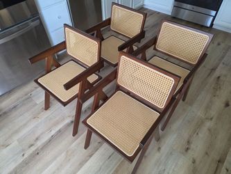 New Rattan Accent Chairs, Modern Mid Century Dining Chairs Set of 4, Comfy Armchairs