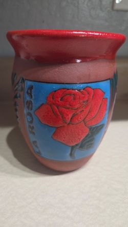 Handmade Red Rose Studio Pottery Vase / Planter